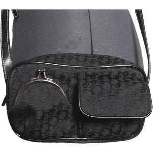 Vintage Y2K Black‎ Crossbody Bag  Monogram Kiss Lock Pocket Small